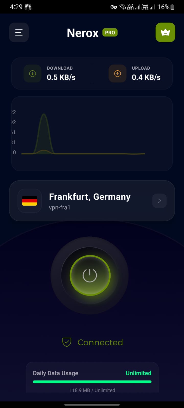 Nerox VPN app screen